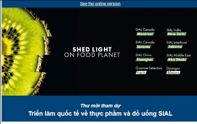 Thư mời tham dự Triển lãm quốc tế về thực phẩm và đồ uống SIAL